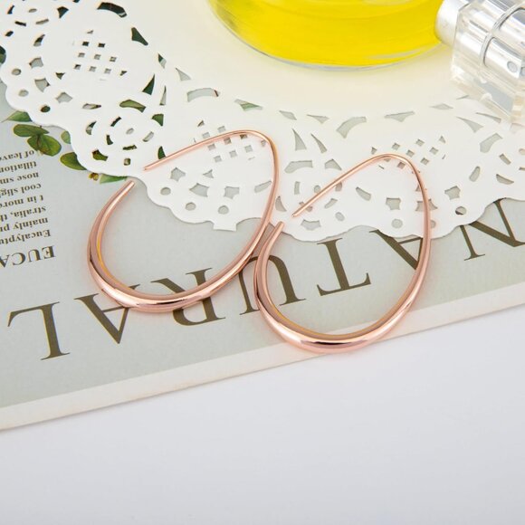 Lightweight Teardrop Gold Gold Earrings for Women 14k Plated Large Oval Design - Picture 6 of 6